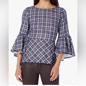 Kensie Plaid Bell Sleeve Top